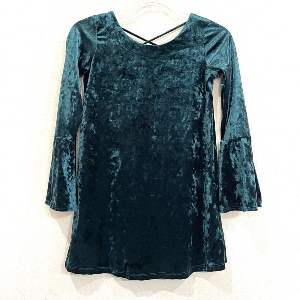 PPLA People's Project LA Dark Teal Velvet Long Bell Sleeve Mini Dress M (10-12)
